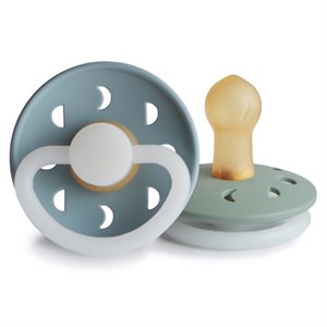 FRIGG Moon Phase - Round Latex 2-Pack Pacifiers - Stone Blue Night/Sage Night - Size 1